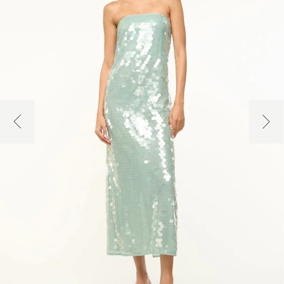 STAUD Strapless Sequin Dress in Mint Green - Picture 1 of 6